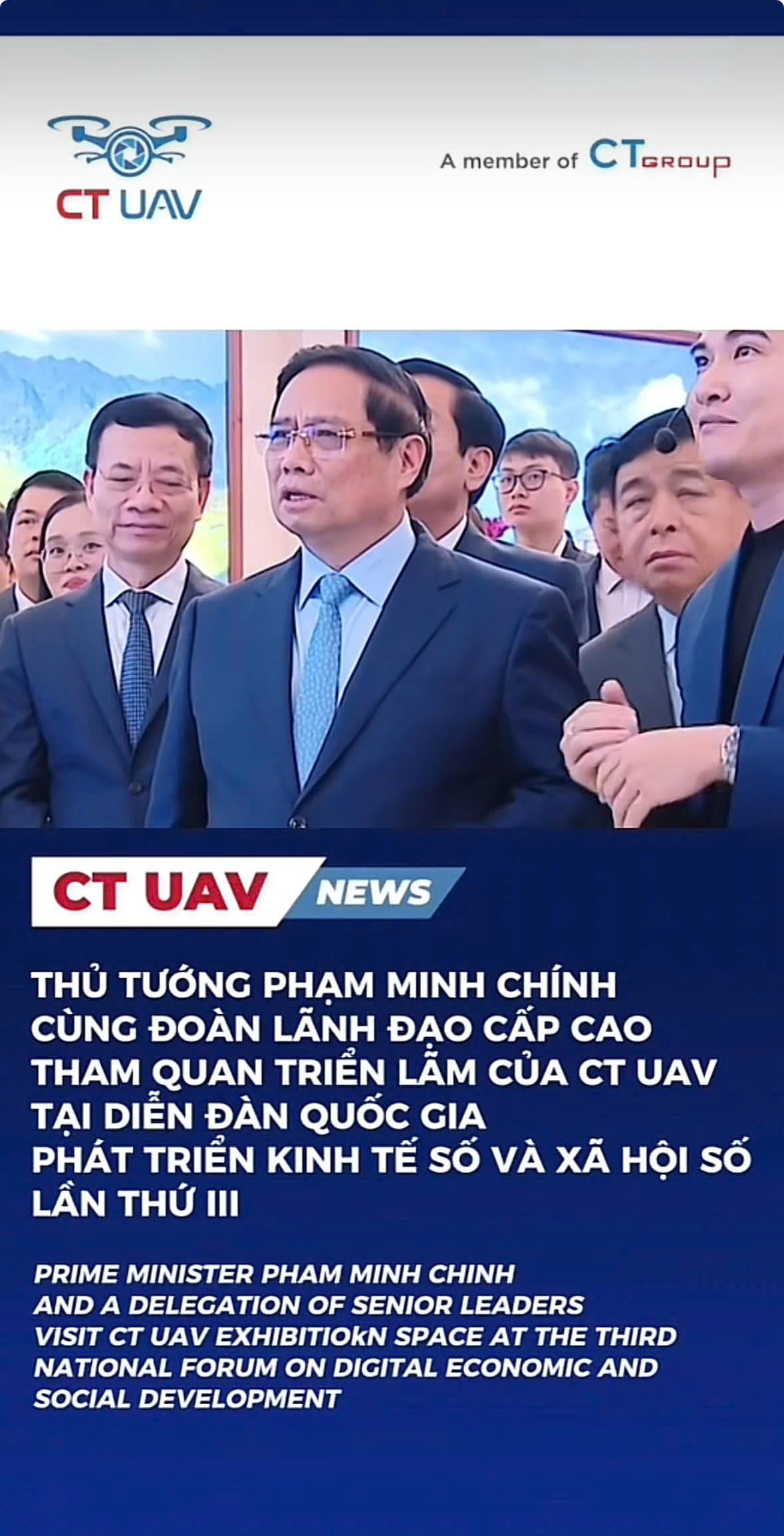 Prime Minister Pham Minh Chinh and a Delegation of Senior Leaders visit CT UAV exhibition space at the Third National Forum on Digital Economic and Social Development